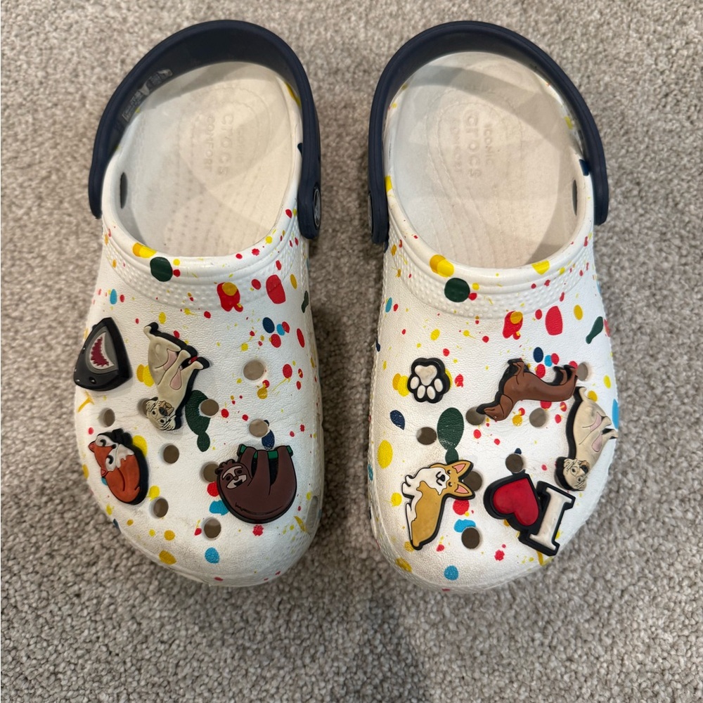 CROCS Kids Slippers with Animal Charms - White and Black